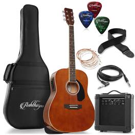 Ashthorpe - 41-in Dreadnought Acoustic Electric Guitar with 10 Watt Amp - Brown
