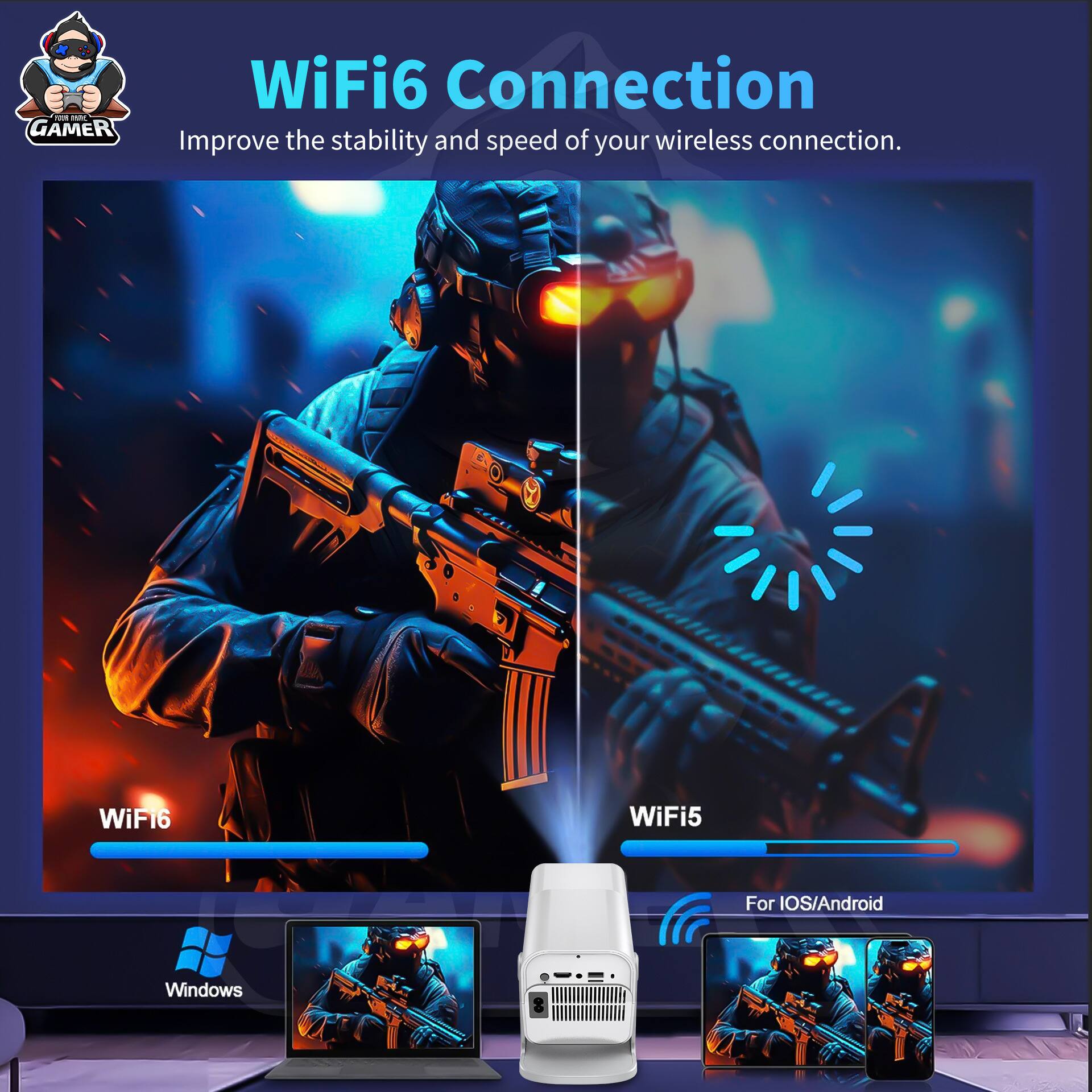 WiFi6 Connection  
Improve the stability and speed of your wireless connection.  

WiFi6  
WiFi5  

For iOS/Android  
Windows