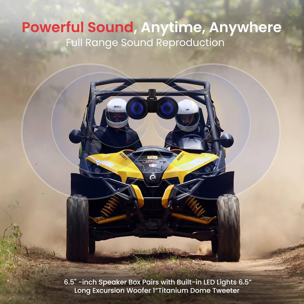 Powerful Sound, Anytime, Anywhere  
Full Range Sound Reproduction  

6.5" -inch Speaker Box Pairs with Built-in LED Lights  
6.5" Long Excursion Woofer  
1" Titanium Dome Tweeter