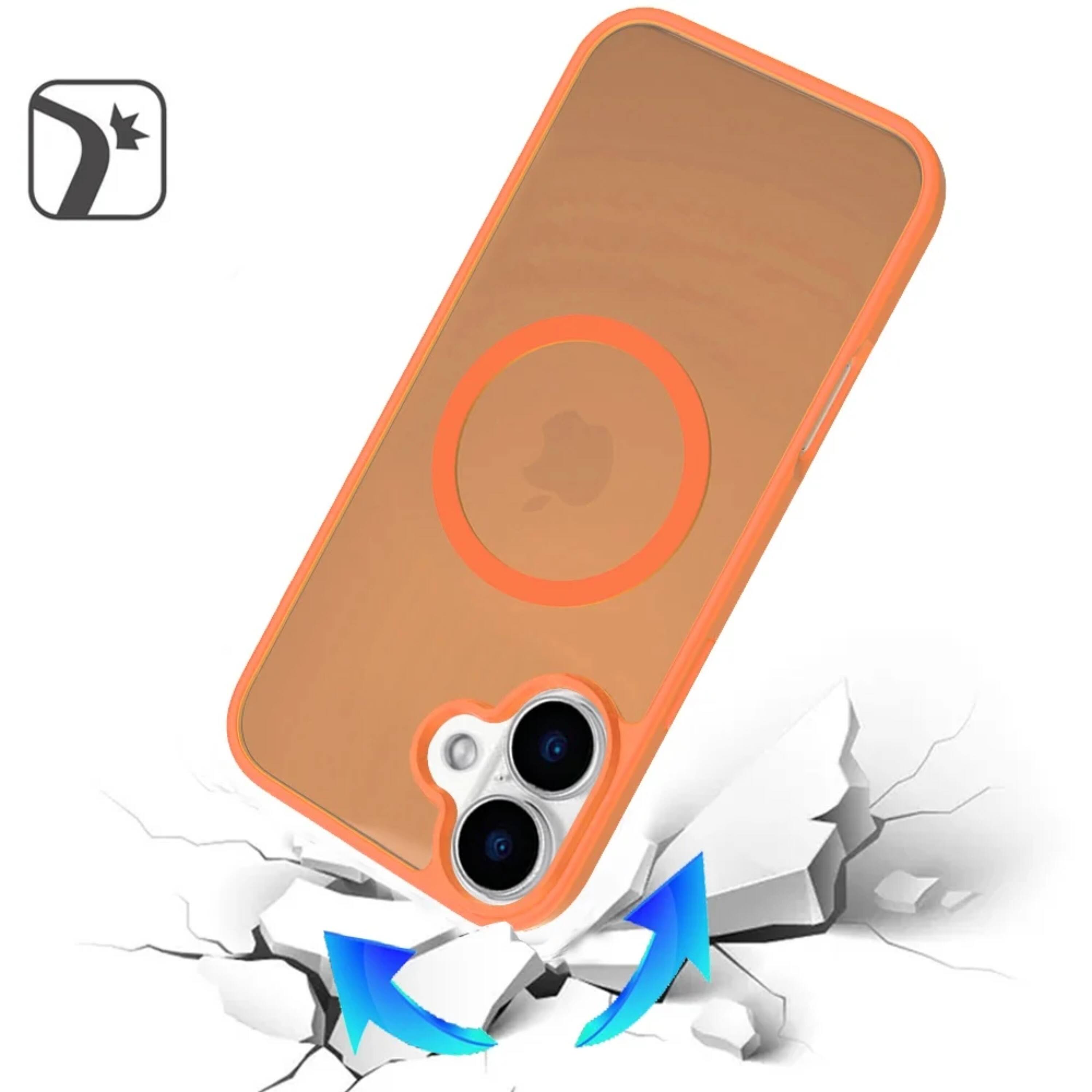 Angle. Kitcheniva - Soft Touch Frosted Cover Magnetic Circle Phone Case With Tempered Glass For iPhone 17 Cosmic Orange - Cosmic Orange.