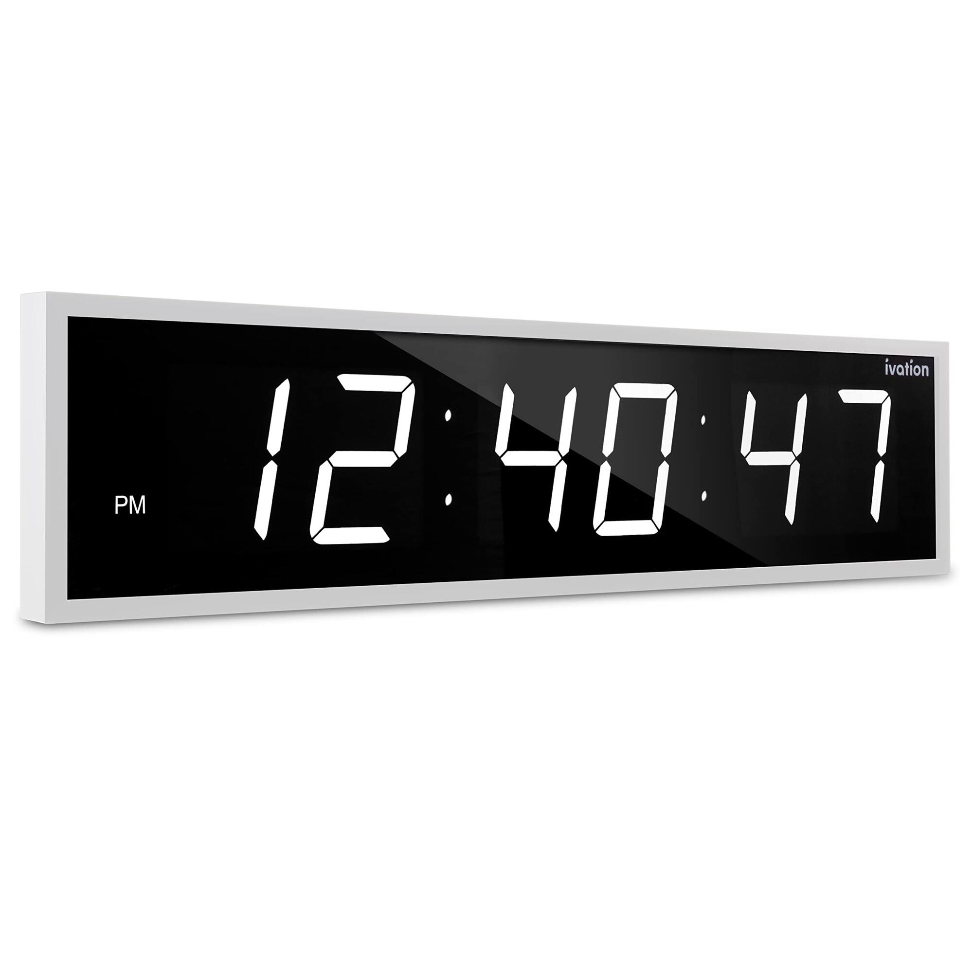 Ivation - Large Digital Clock, 24" Led Wall Clock with 6-Level Brightness & Mounting Hardware - White