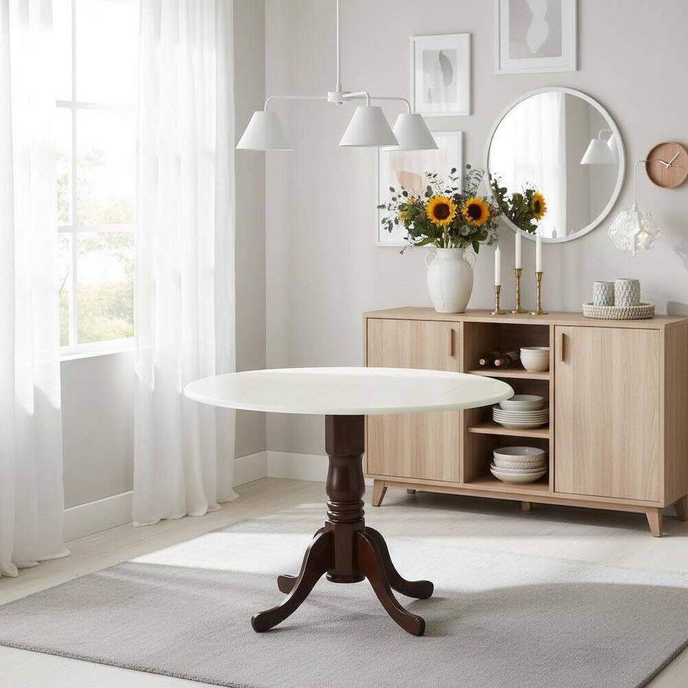 Alt View 1. FurniFact - Round Dining Table - Brown.