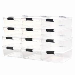 Homz - 15.5 Qt Plastic Stackable Storage Container w/Lid, Gray Latch (12 Pack) - Clear