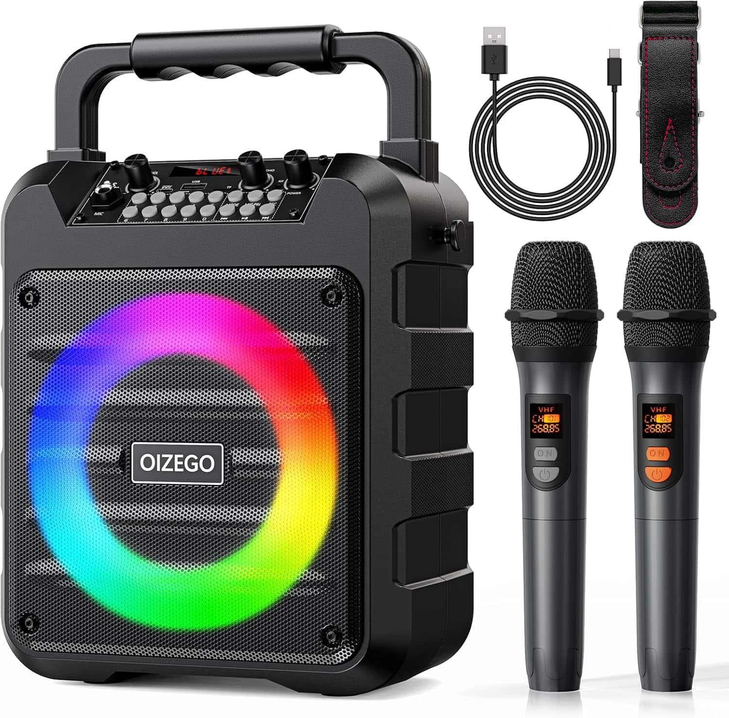 Stamp n Camp - Karaoke Machine - Portable Bluetooth Speaker with 2 Wireless Microphones for Adults & Kids Lights, PA System Supports