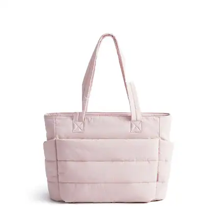 Front. Bagsmart - Puffer 20L Large Tote, Water-Resistant Tote with 15.6" Laptop Compartment for Commute & Travel - Pink.