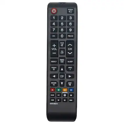 SOURCE 1 2 3 4 5 6 7 8 9 0 PRE-CH + VOL - CH MUTE CH LIST CH MEDIA.P MENU ... SLEEP TOOLS INFO i RETURN EXIT - A B C D P.SIZE CC " AA59-00821A