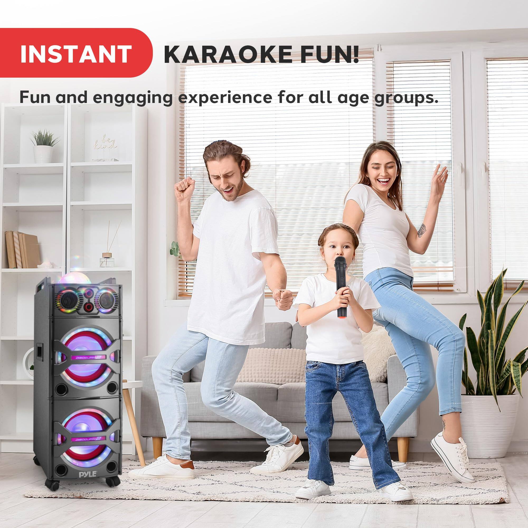 INSTANT KARAOKE FUN!  
Fun and engaging experience for all age groups.  
KOD - PYLE