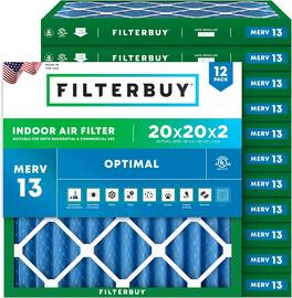 Filterbuy - 20x20x2 MERV 13 Smoke & Allergy Defense, Electrostatic Pleated HVAC AC Furnace Air Filters Replacement (12-Pack) - Blue
