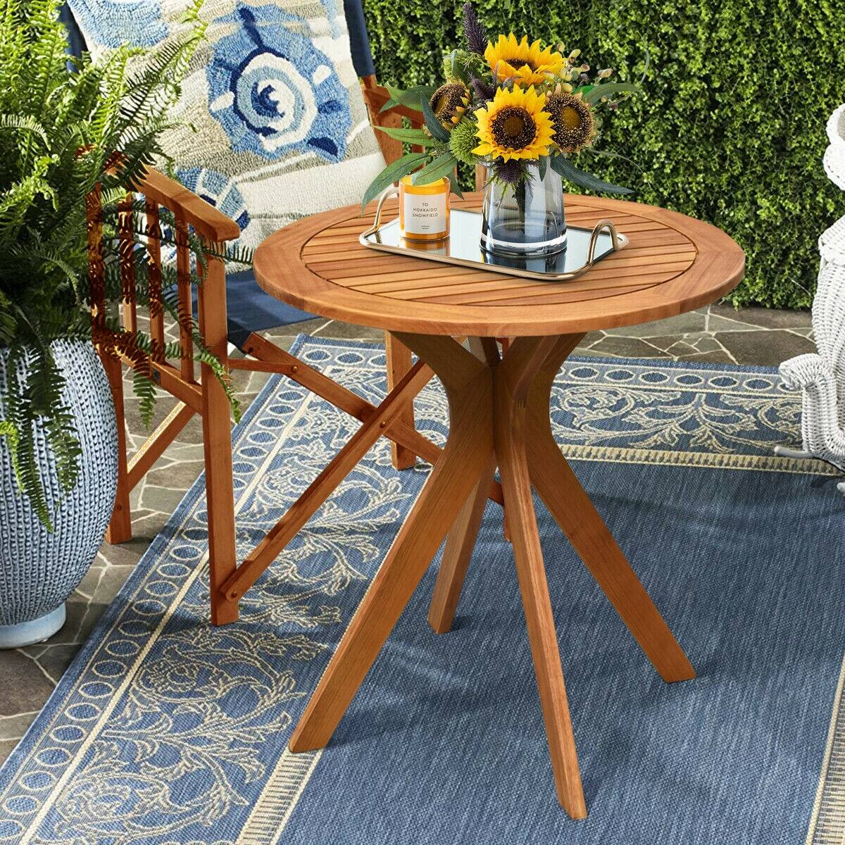 Alt View 1. SlickBlue - Outdoor Round Solid Wood Coffee Table, Small Side Bistro Table - Brown.