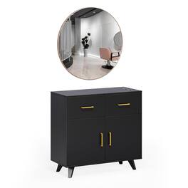 Winado - Wall Mount Salon Station Hair Stylist Station with Round Mirror & 2 Large Drawers & 1 Spacious Cabinet for Barber Beauty - Black