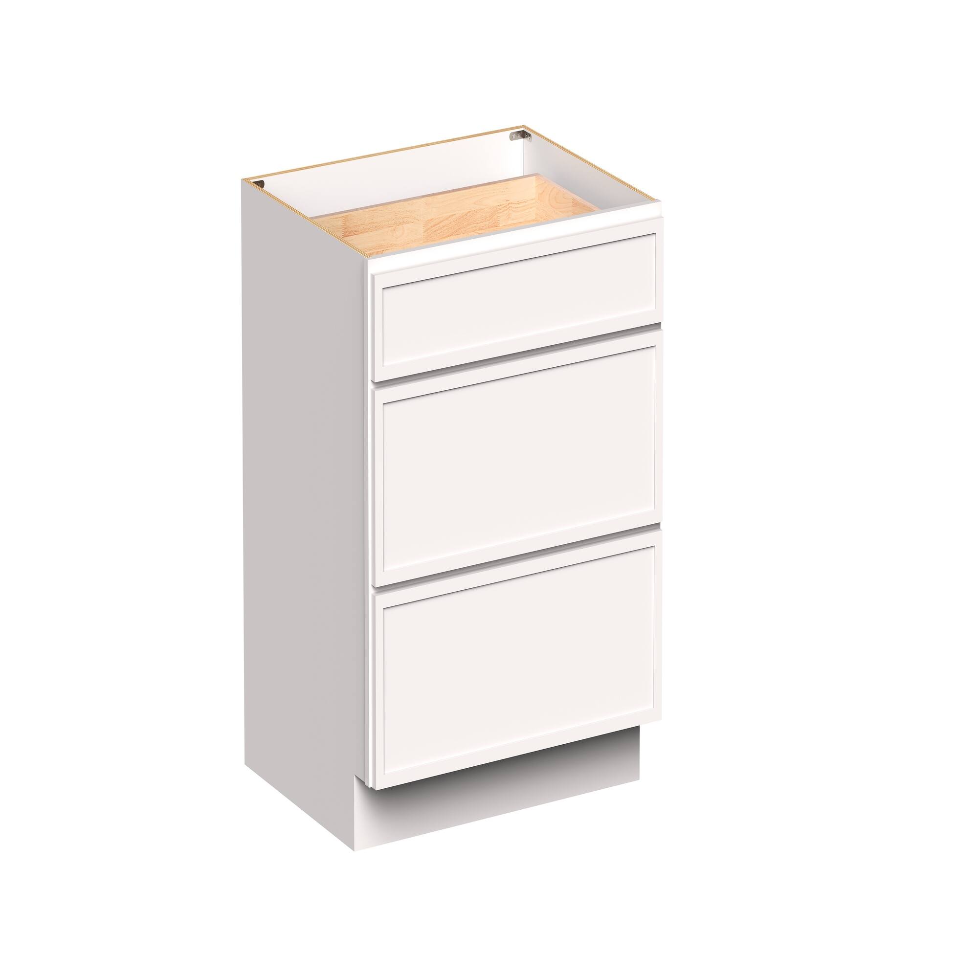 Angle. Boyel Living - 33-in W x 34.5-in H x 24-in D Slim Shaker RTA Kitchen 3-Drawer Base Cabinet with Soft-Close Drawers - Snow White.