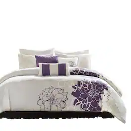Gracie Mills - Glenda 6-Piece Floral Printed Duvet Cover Set - Purple