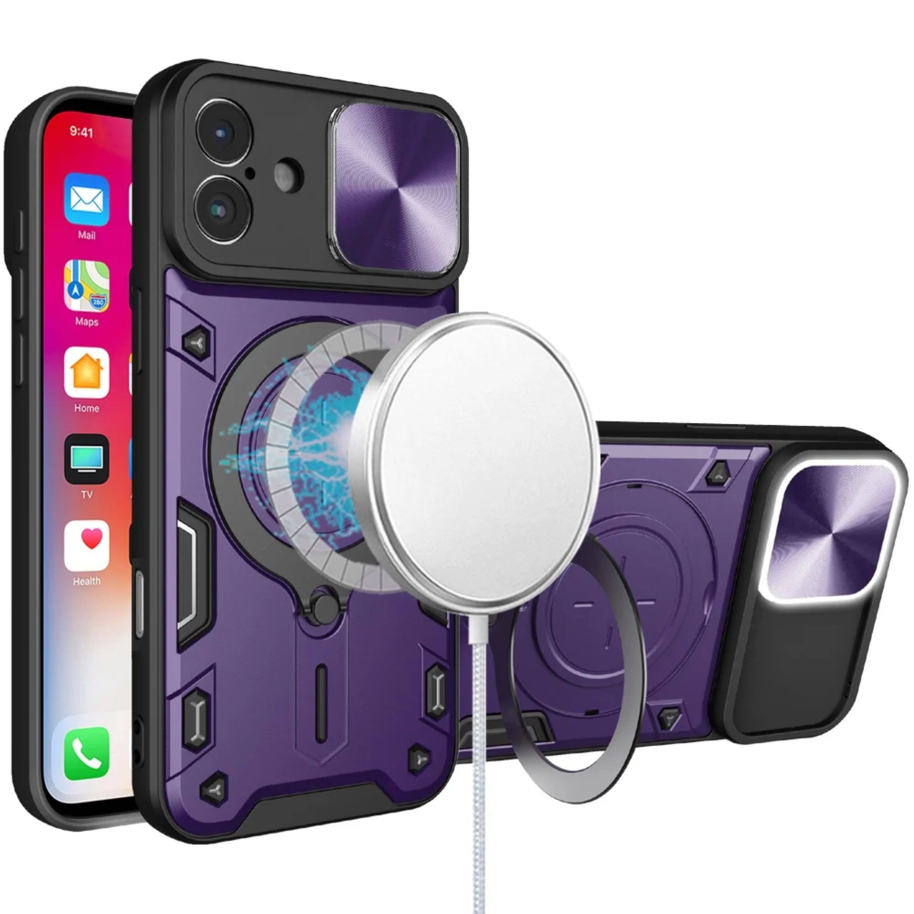Kitcheniva - Magnetic Lens Protection Case With Tempered Glass For iPhone 16 - Dark Purple