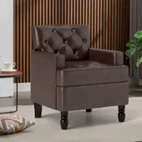 Bestier - 26.3" Wide Classic Soft Leather Upholstered Tufted Arm Accent Chair with Solid Leg - Brwon - Front_Zoom
