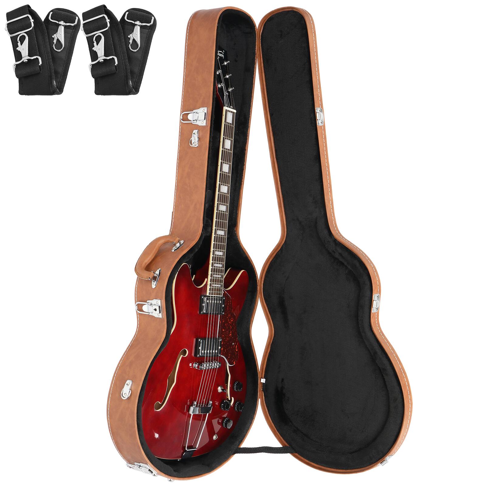 Alt View 2. Winado - Hard Case for 335 Style Semi-Hollow & Hollowbody Electric Guitar Brown.