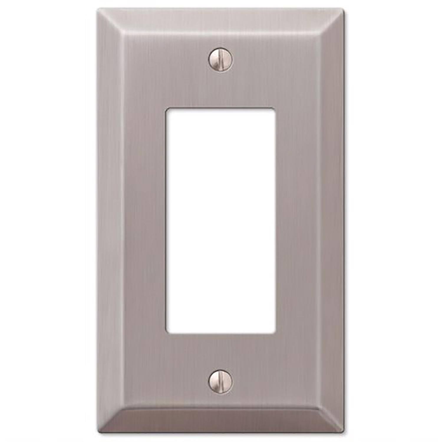 Angle. AMERELLE - Amerelle Century Brushed Nickel 1 gang Stamped Steel Decorator Wall Plate 1 pk - Nickel.