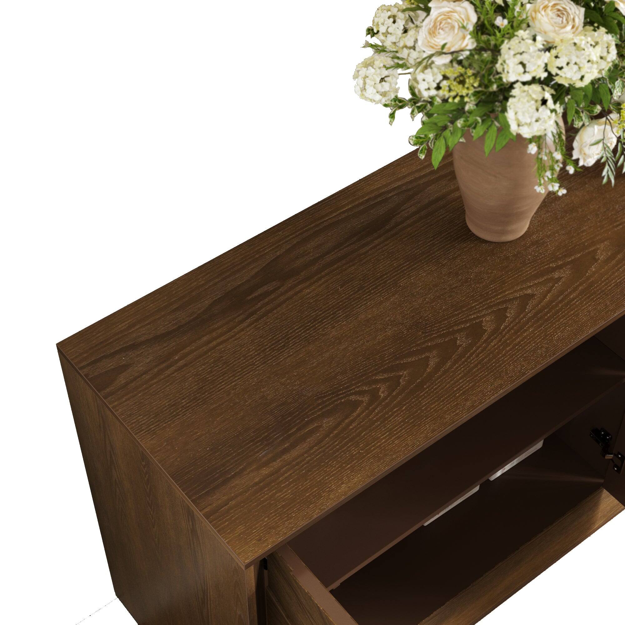 Alt View 5. Boyel Living - Sixty Inch Rustic Farmhouse Credenza with Sunburst Doors Adjustable Shelves Heavy Duty Wood TV Stand - Antique brown.