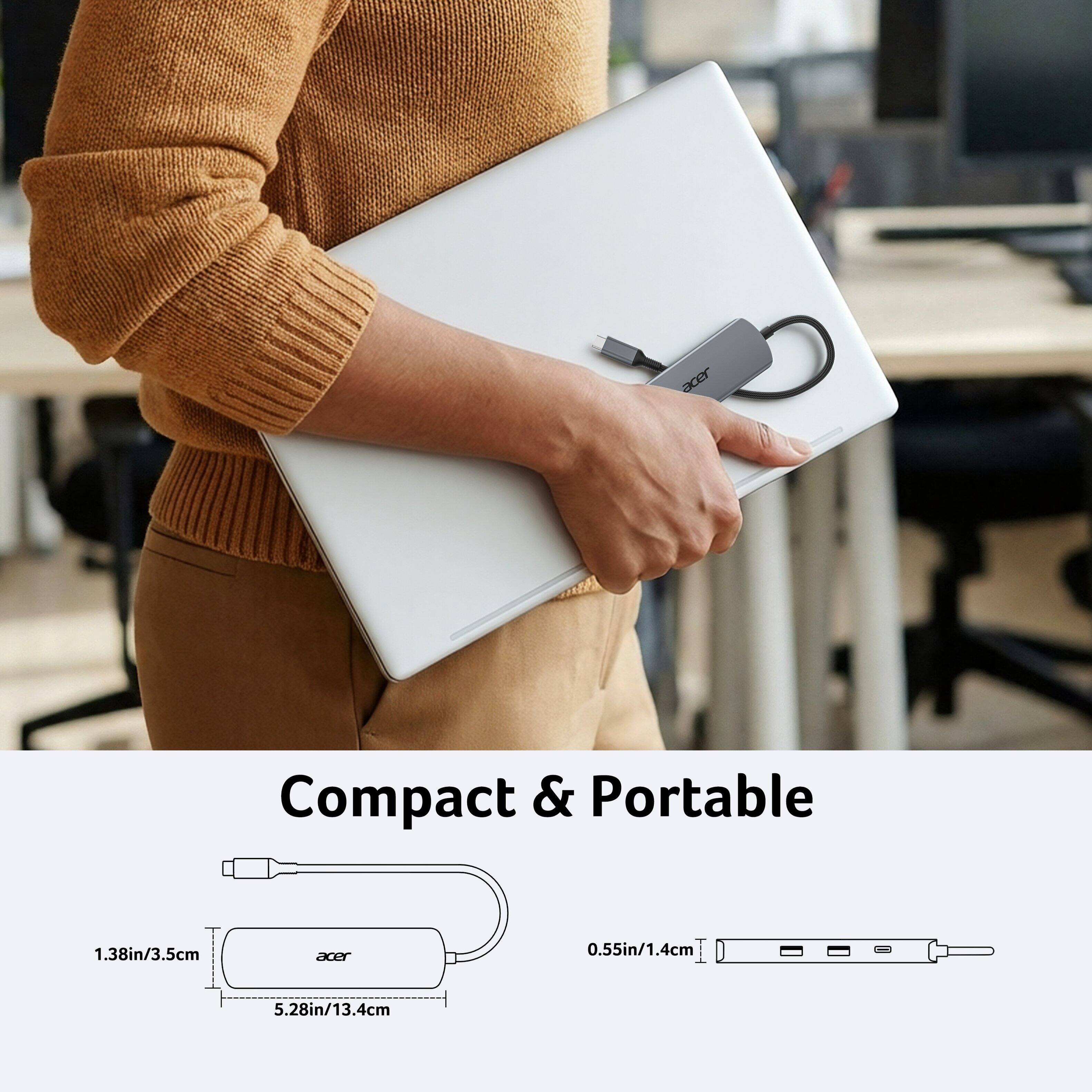 Compact & Portable

1.38in/3.5cm

0.55in/1.4cm

5.28in/13.4cm