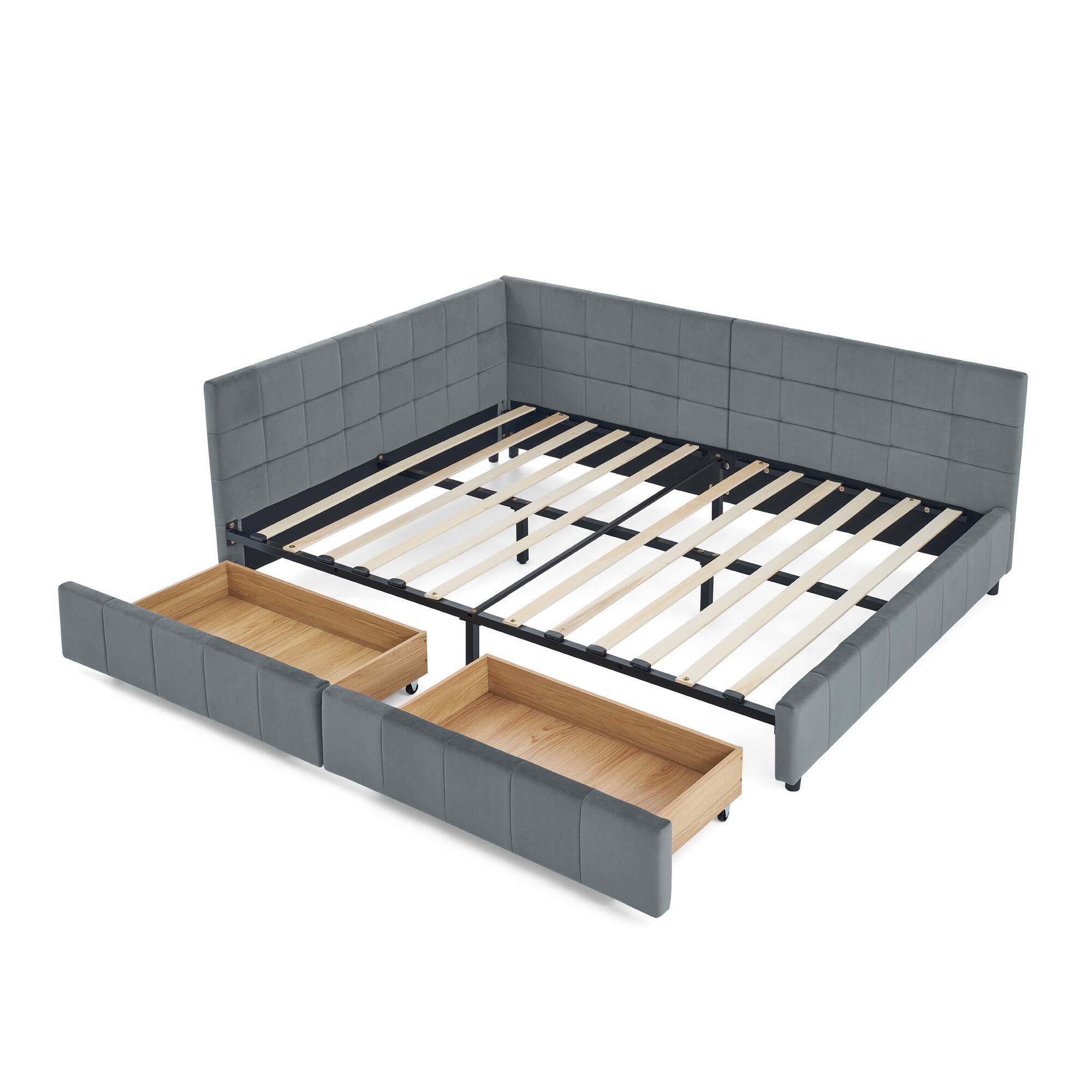 Alt View 4. Anysun - Full Size Velvet Tufted Storage Bed Frame - Sofa Bed with Backrest & Armrests for Bedroom or Living Room - Grey.