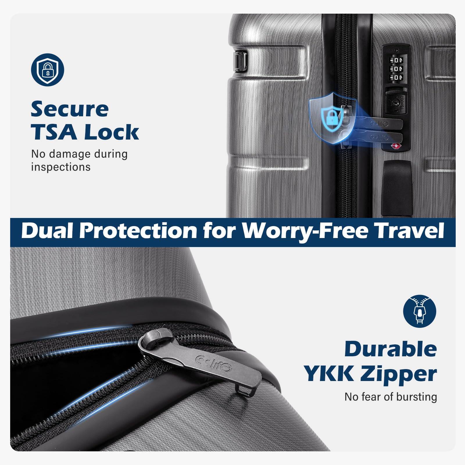 Secure TSA Lock  
No damage during inspections  

Dual Protection for Worry-Free Travel  

Durable YKK Zipper  
No fear of bursting