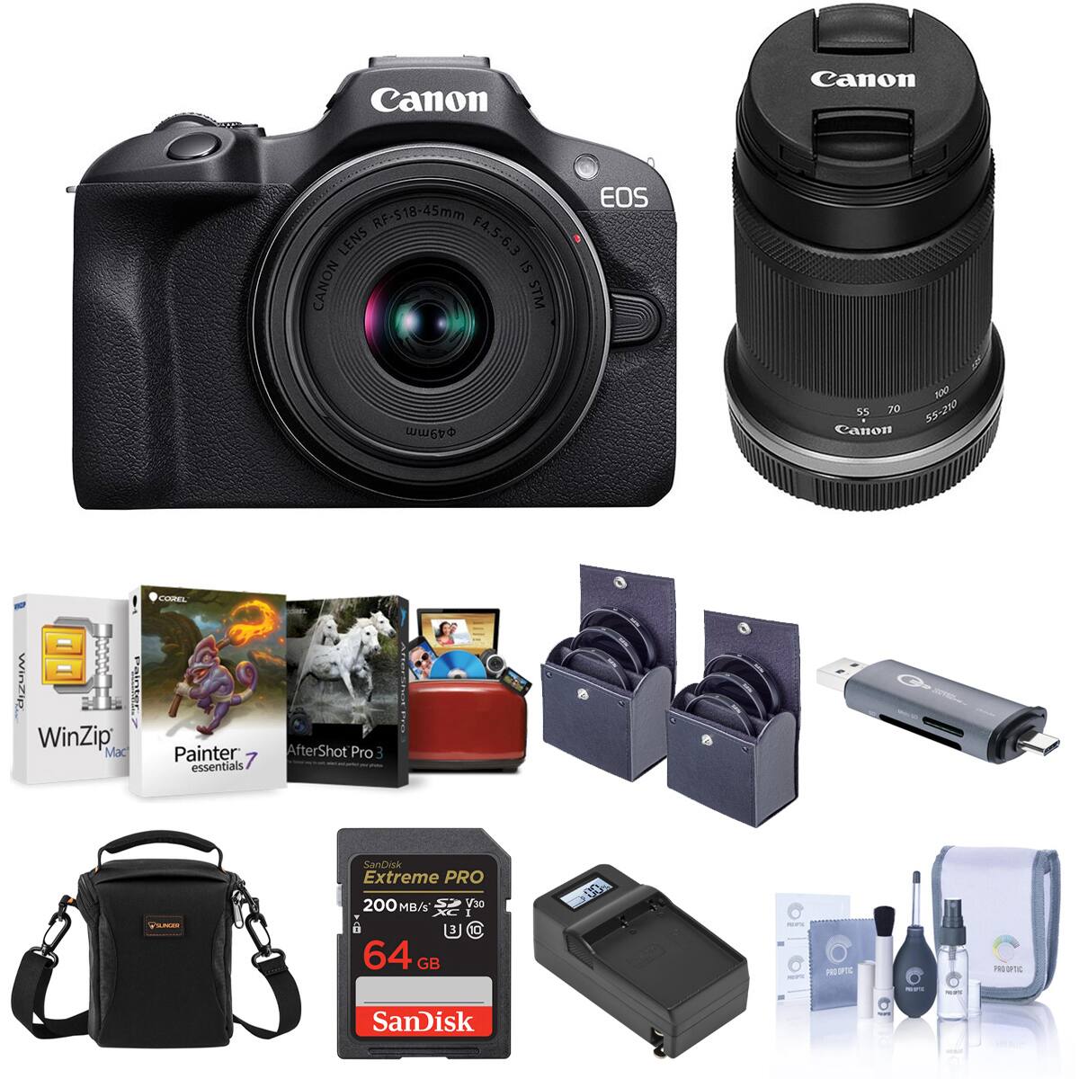 Canon  
Canon  
RF-S18-45mm LENS F4.5-6.3 IS CANON STM 49mm  
EOS  
100 55 70 55-210 Canon  
WinZip Mac  
COREL Painter 7 essentials  
AfterShot Pro 3  
VOUACER  
SanDisk Extreme PRO 200 MB/s SO V30 XC I 3 10 64 GB  
00%  
POPE MOSTAN  
PRO OPTIC  
PRODUPTIC  
adiports  
SanDisk  
with