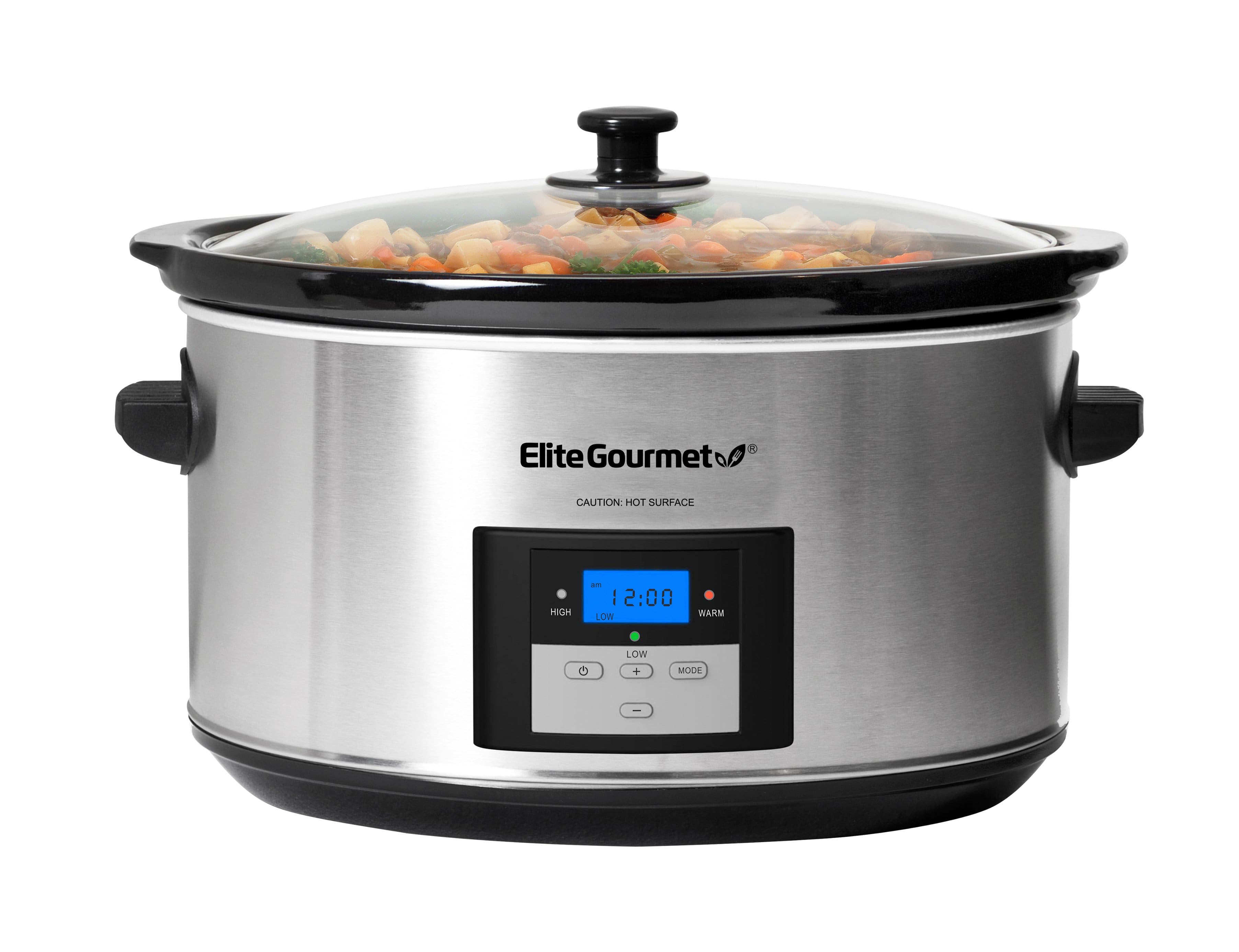 Elite Gourmet - 8.5Qt. Digital Slow Cooker - Stainless Steel - Front_Zoom
