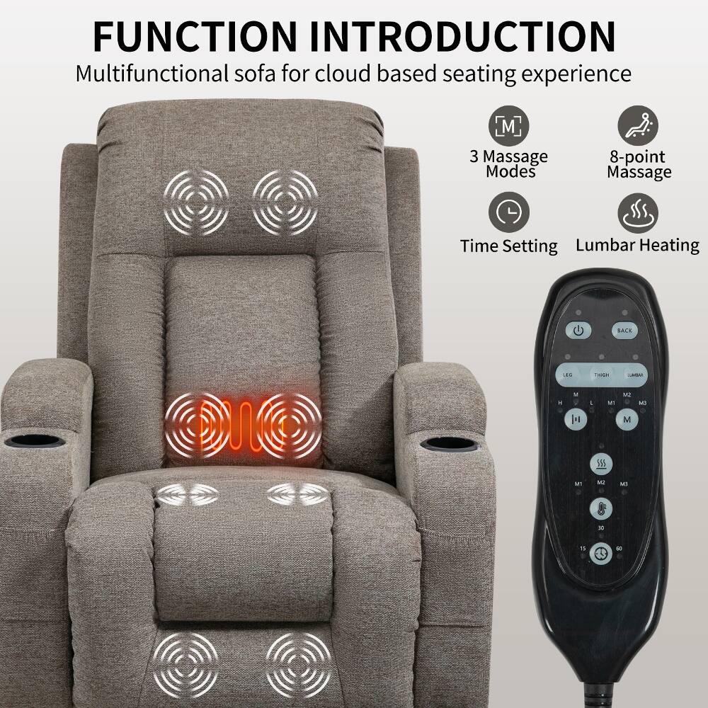 FUNCTION INTRODUCTION  
Multifunctional sofa for cloud based seating experience

3 Massage Modes  
8-point Massage  
Time Setting  
Lumbar Heating  

BACK  
LEG  
THIGH  
JUMBRA  

M1  
M2  
M3  

M1  
M2  
M3  

30  
5  
50