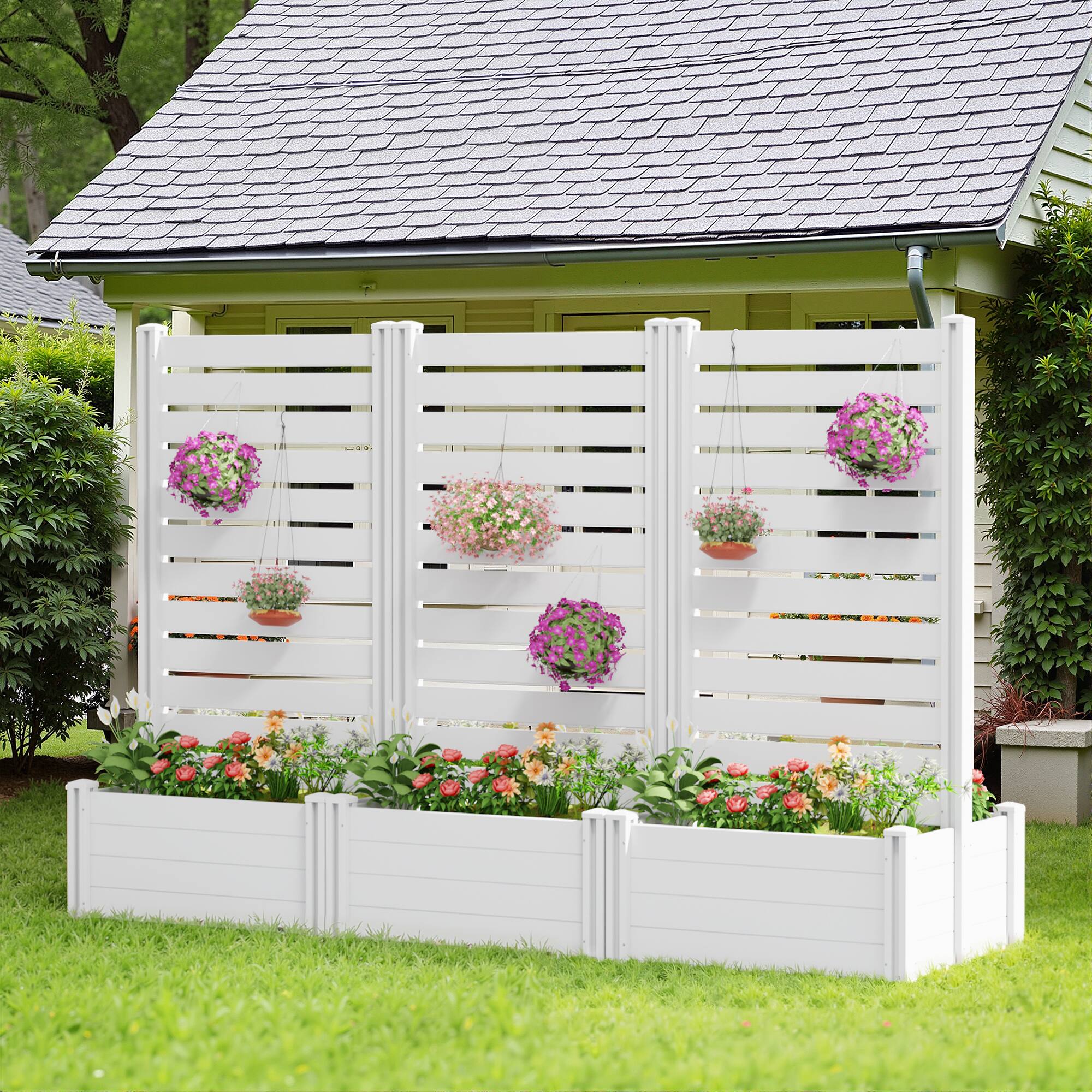 Alt View 2. PexFix - 72 in. x 35 in. x 32.6 in.Rectangle Vinyl PVC Planter Box Raised Garden Beds with Trellis-Ideal for Backyard - White.