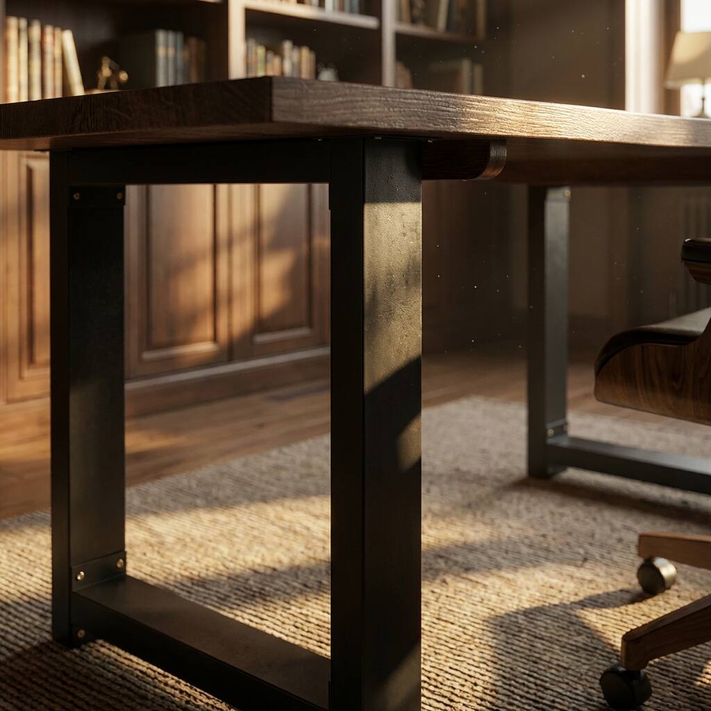 Alt View 1. Famapy - Industrial Solid Wood Desk with Steel Legs – 441LBS Weight Capacity, 63" Workbench for Office, Studio, Workshop - Walnut.