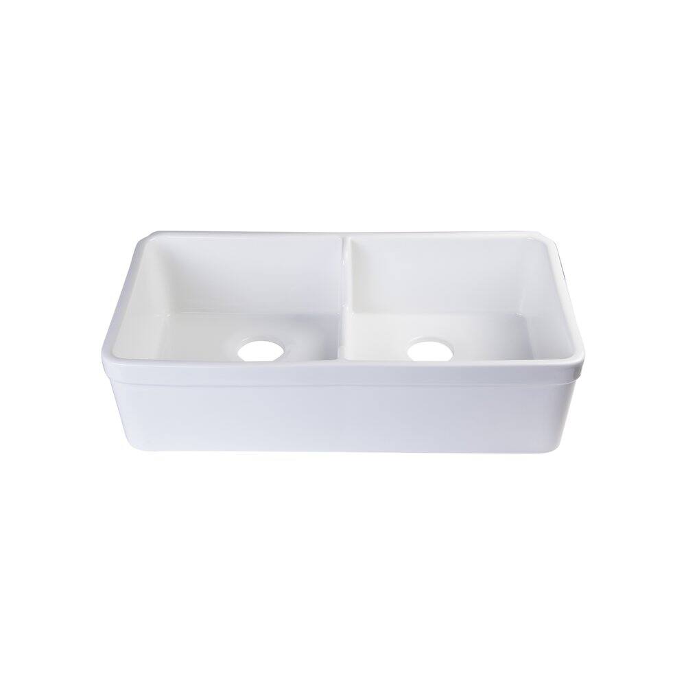 Alt View 4. Alfi - ALFI brand White 32 Short Wall Double Bowl Lip Apron Fireclay Farmhouse Kitchen Sink - White.