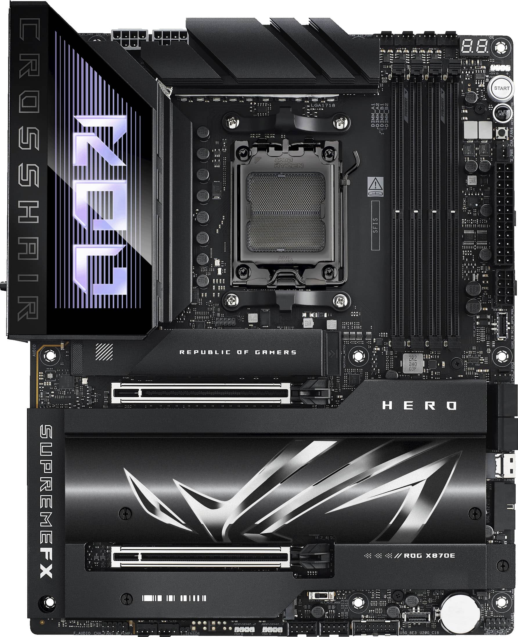 ASUS - ROG CROSSHAIR X870E HERO (Socket AM5) AMD X870 ATX DDR5 Wi-Fi 7 Motherboard - Black
