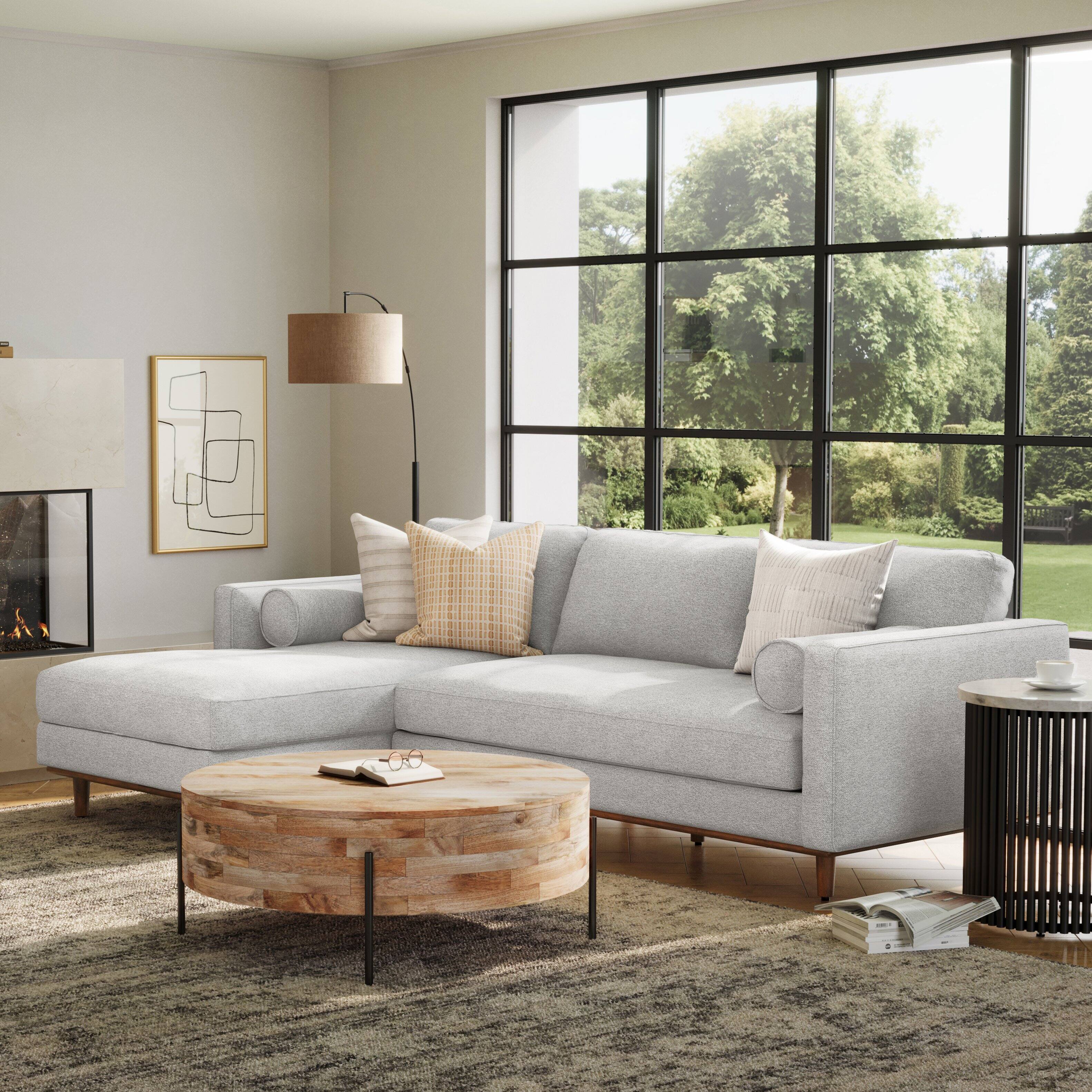 Angle. Simpli Home - Morrison Mid Century Left Sectional 102 inch Wide Sofa Sectional in Mist Grey Tightly Woven Performance Fabric - Mist Grey.