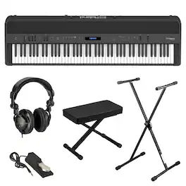 Roland - FP-90X 88-Key Portable Digital Piano, Black Bundle with Stand, Bench, Sustain Pedal, Studio Monitor Headphones