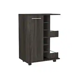 TuHome - Bar Cart with Two External Shelves, Four Casters, Six Built-In Wine Rack, Single Door Cabinet, Perfect for a Bar Room - Espresso