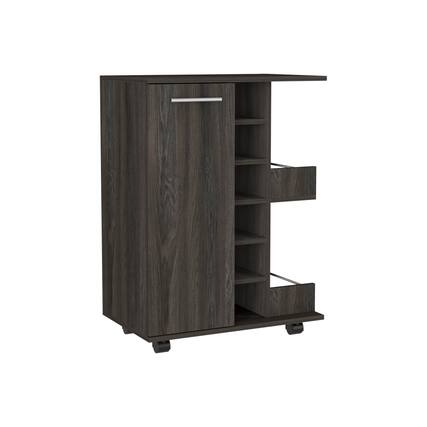 Front. TuHome - Bar Cart with Two External Shelves, Four Casters, Six Built-In Wine Rack, Single Door Cabinet, Perfect for a Bar Room - Espresso.