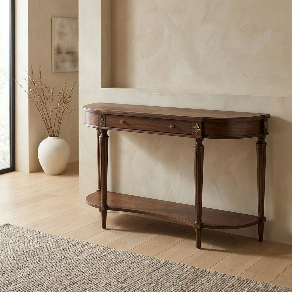 Alt View 3. Starlight Canyon Home - Demilune Console Table with Distressed Finish, Traditional Entryway Sofa Table - Medium Brown.