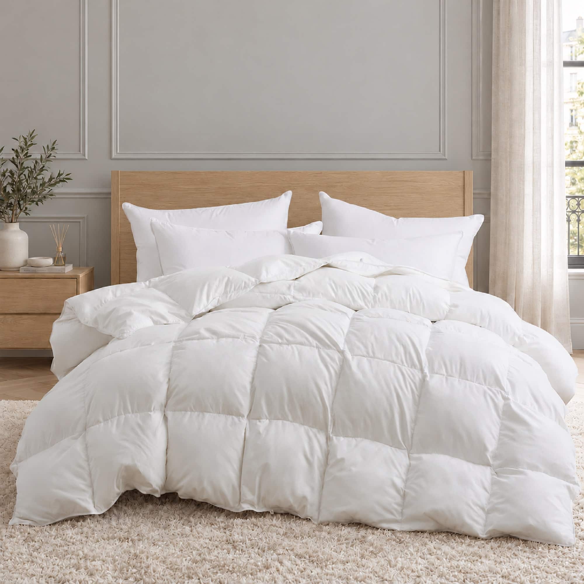 Front. Peace Nest - Peace Nest Heavyweight Extra Warmth White Goose Feather Down Fiber Duvet Comforter Insert, White, King - White.