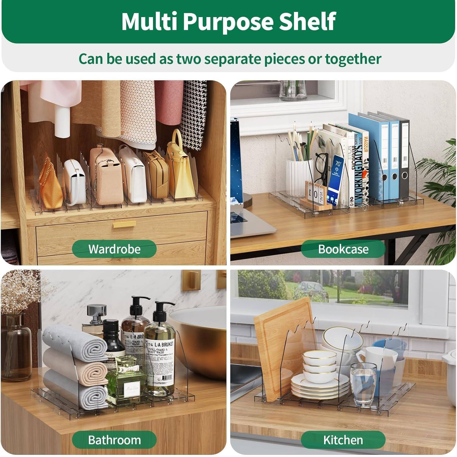 Multi Purpose Shelf
Can be used as two separate pieces or together
Wardrobe
Bookcase
Bathroom
Kitchen