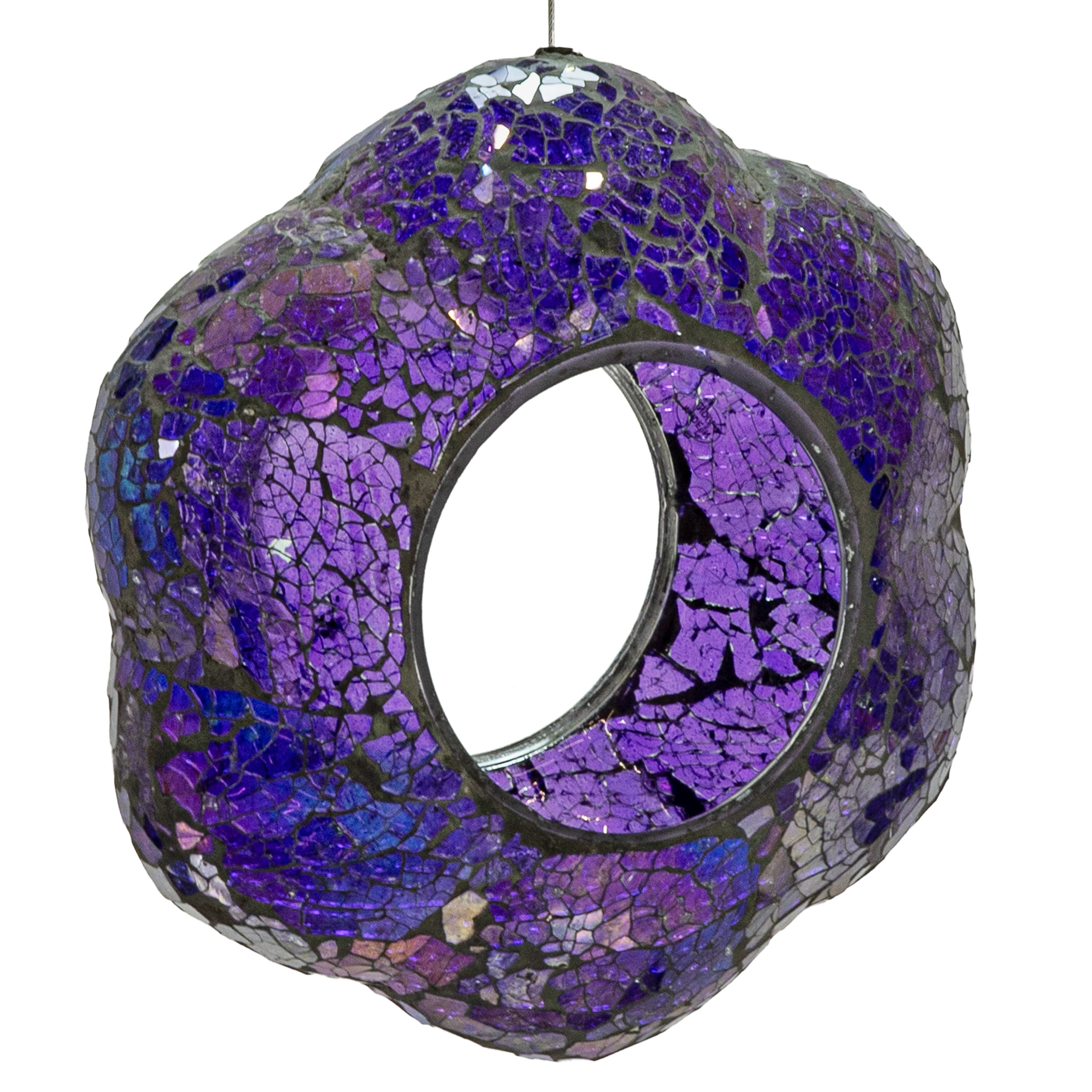 Sunnydaze - Glass Fly-Through Hanging Bird Feeder - 10 in - Iridescent Purple Flower