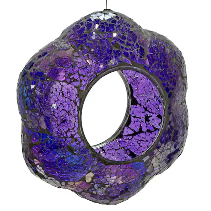 Front. Sunnydaze - Glass Fly-Through Hanging Bird Feeder - 10 in - Iridescent Purple Flower.