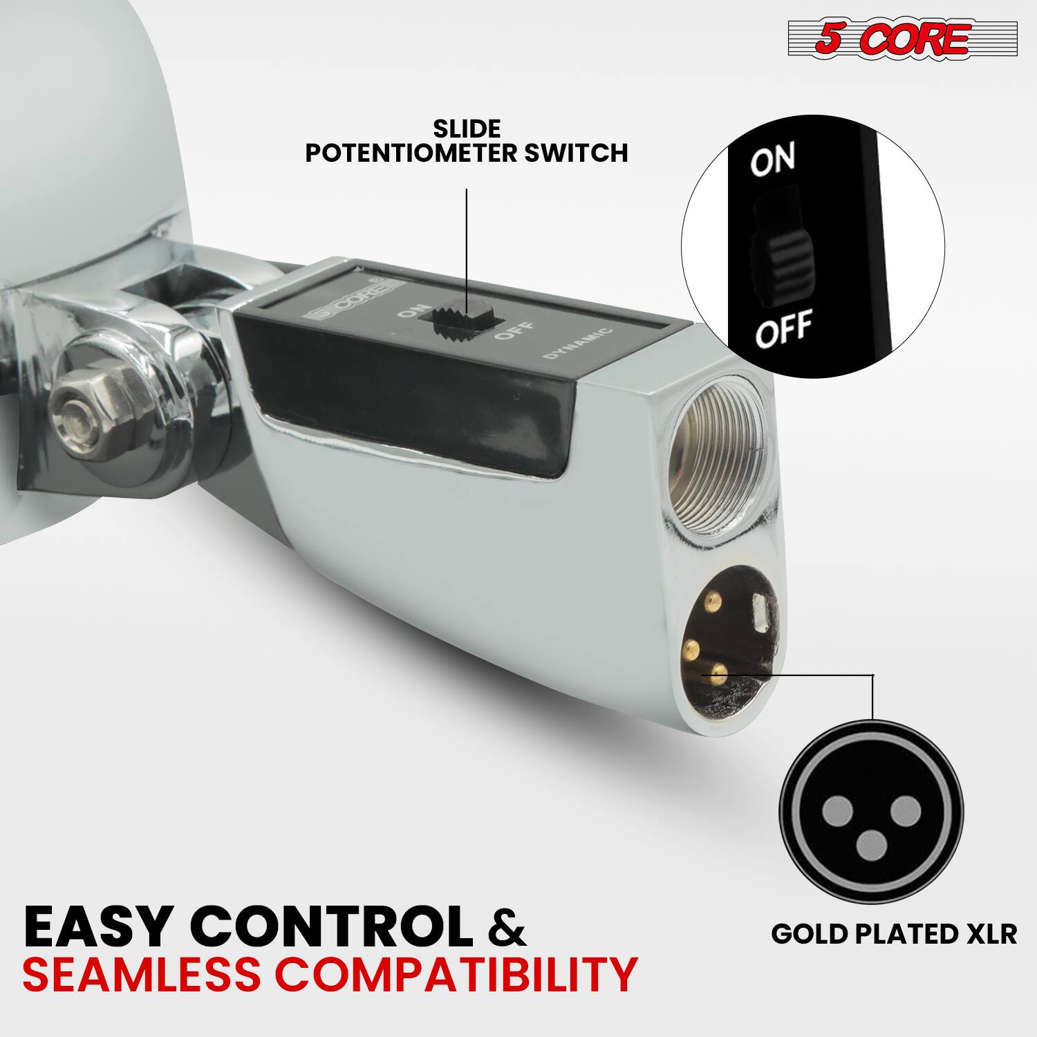 5 CORE SLIDE POTENTIOMETER SWITCH ON VCOE ON OFF DYNAMIC OFF EASY CONTROL & GOLD PLATED XLR SEAMLESS COMPATIBILITY