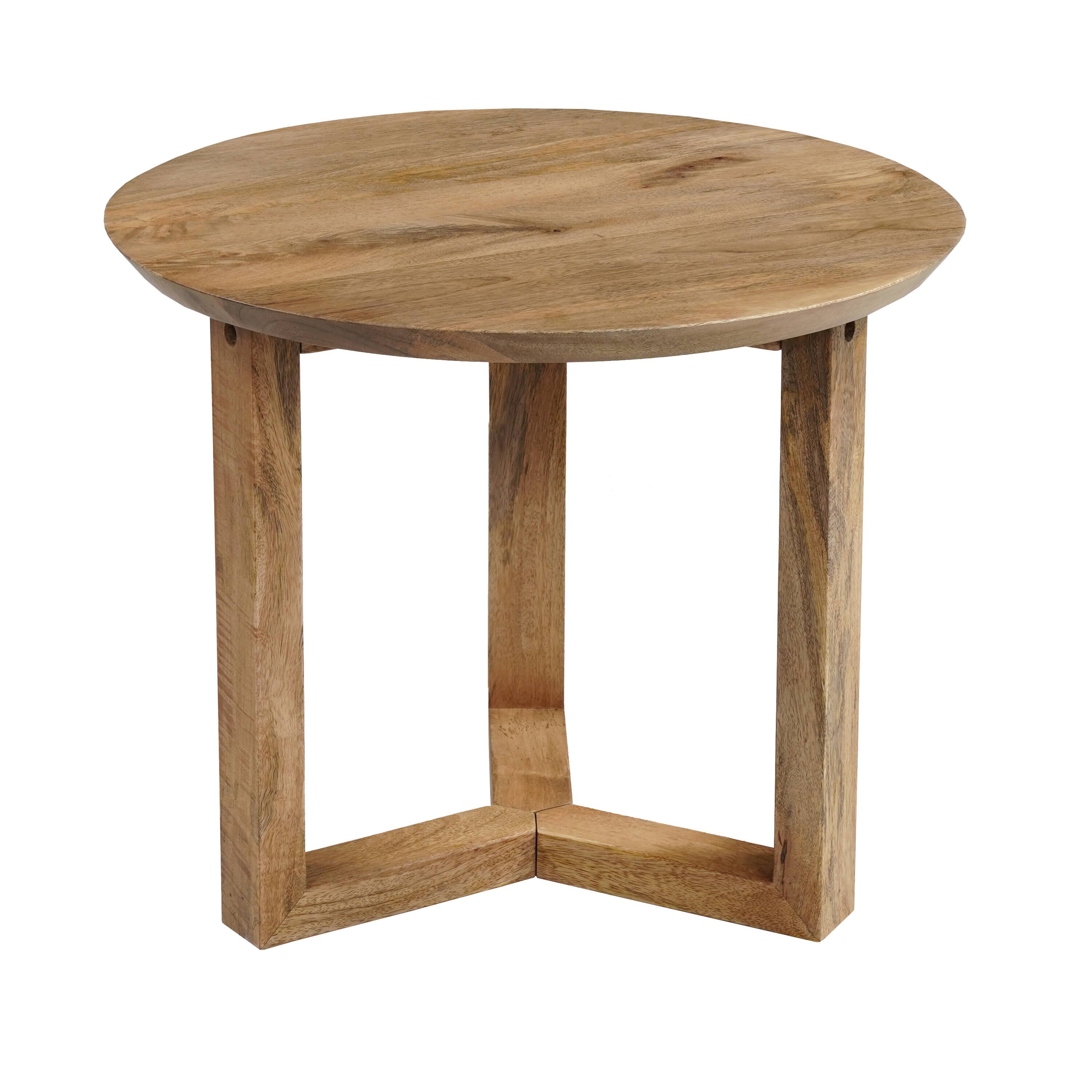 Left. Manhattan Lane - Nina 18.5" Round Handcrafted Side End Table | Natural Brown Mango Wood - Brown.