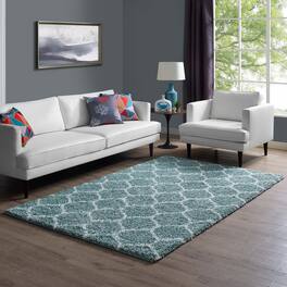 Modway - Solvea Moroccan Trellis Shag Area Rug - Aqua Blue and Ivory