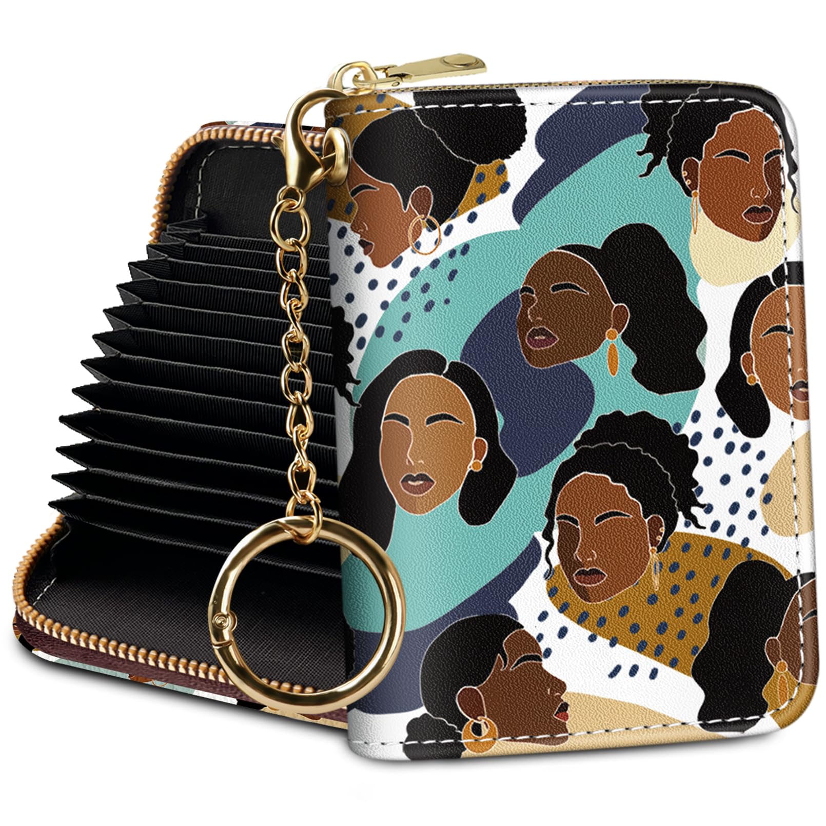 Front. Jadie Link - Credit Card Holder Rfid Wallet Small Women Keychain Zipper Funny Leather Print Wallets Accordion Gift Express your - Black Girl.