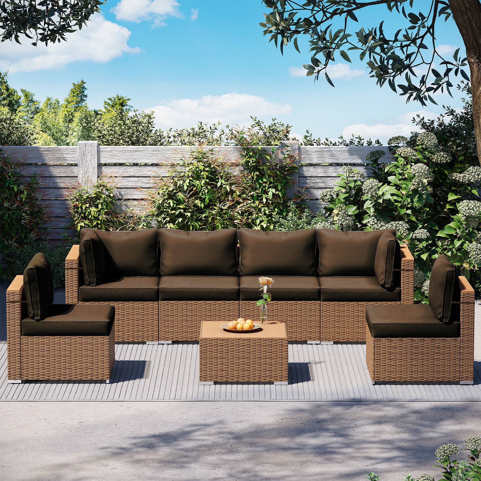 Alt View 1. Chateau Abodes - 14-Piece Outdoor Sectional Cushion Set, Waterproof Replacement Cushions with Liner & Cover - Coffee.