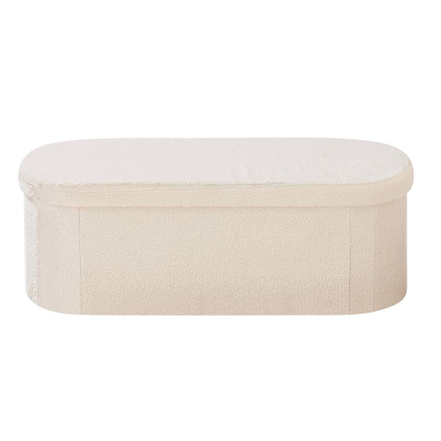 VEVOR Oval Storage Ottoman Bench, Foldable Teddy Fleece Upholstered ...