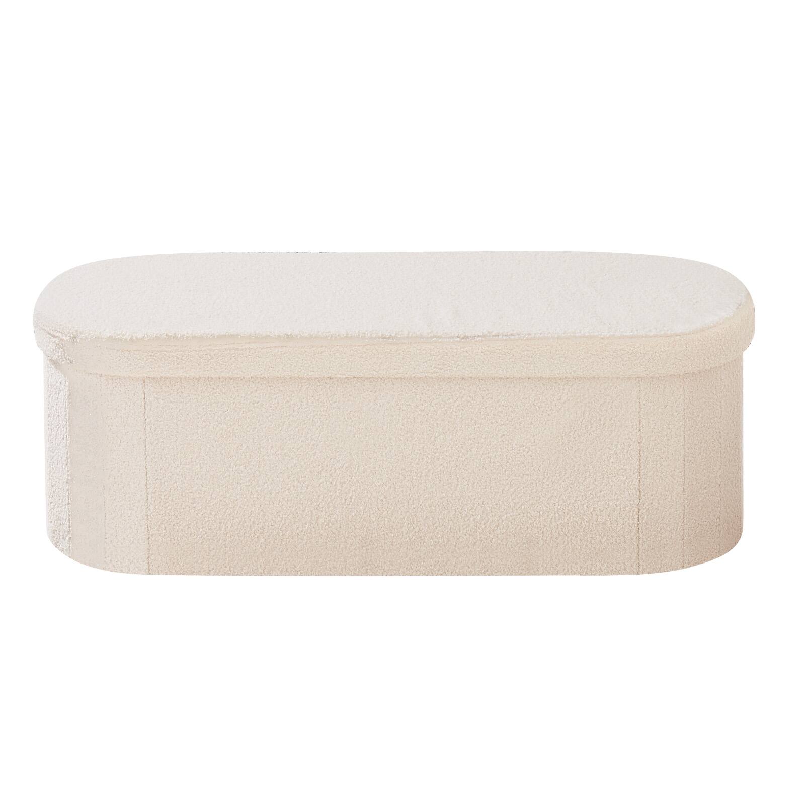 Alt View 5. VEVOR - Oval Storage Ottoman Bench, Foldable Teddy Fleece Upholstered Bench with Spacious Storage, Supports 660 lbs - Beige.