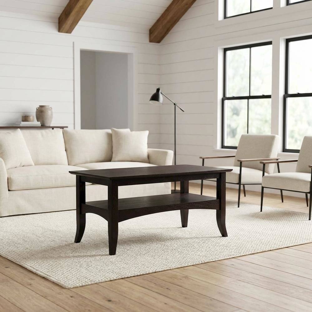 Alt View 4. FurniFact - Dark Coffee Finish Coffee Table with Solid Wood Top and Transitional Style - Coffee.