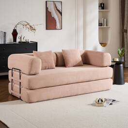 GOODSILO - Convertible Sleeper Sofa in Cylindroy Fabric | Features a Cylindrical Pillow & Space-Saving Foldable Design - Pink
