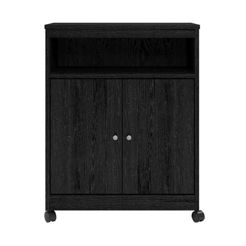 Front. SlickBlue - Compact Kitchen Cart with Casters for Microwave and Storage - Black.